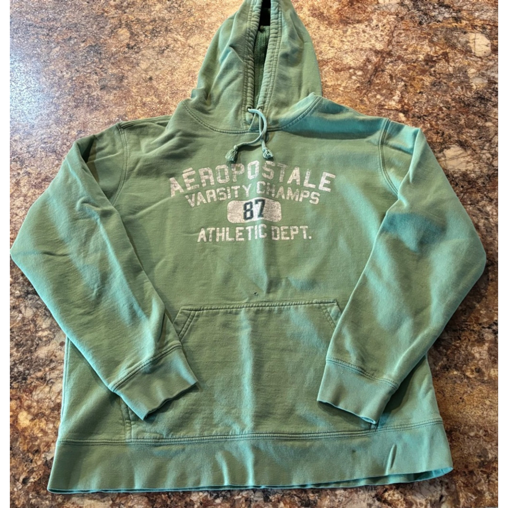 Aeropostale Varsity Champs 87 Green Pullover Hoodie Medium Distressed